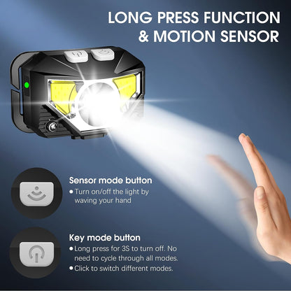 2-Pack Ultra-Bright Led Rechargeable Headlamp Flashlight Waterproof And Motion Sensor - Coldesk