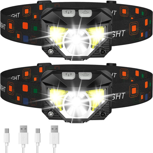 2-Pack Ultra-Bright Led Rechargeable Headlamp Flashlight Waterproof And Motion Sensor - Coldesk