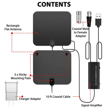 300 Miles Indoor Digital Amplified HDTV Antenna W/ Signal Booster - Coldesk
