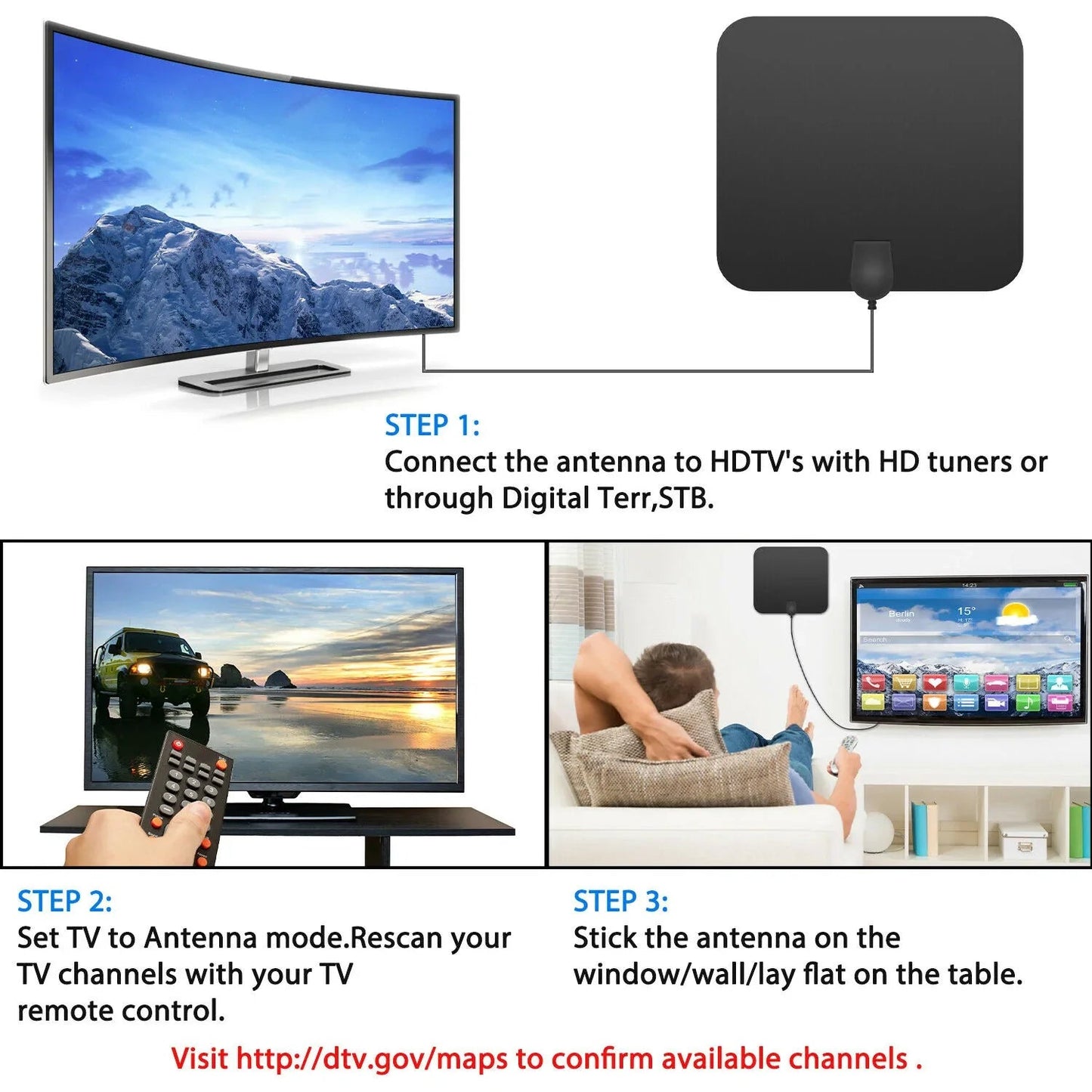 300 Miles Indoor Digital Amplified HDTV Antenna W/ Signal Booster - Coldesk