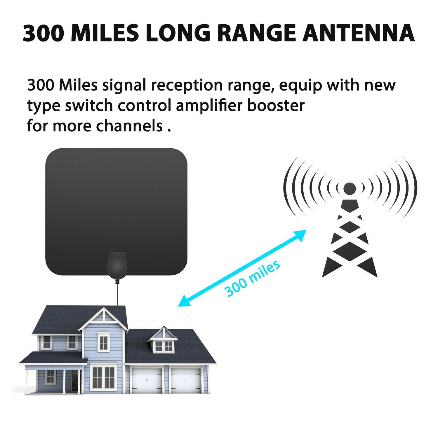 300 Miles Indoor Digital Amplified HDTV Antenna W/ Signal Booster - Coldesk