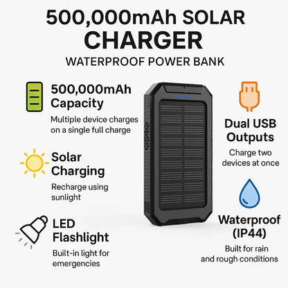 500000mAh Solar Charger Waterproof Power Bank External - Coldesk