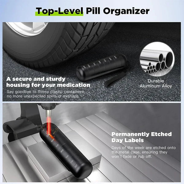 Aluminum 7 Days Portable Pill Organizer for Travel, Pill Box Pill Container - Coldesk