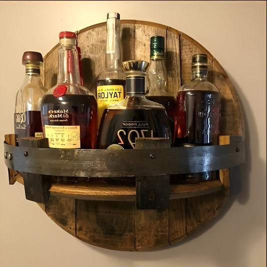 Bourbon Whiskey Barrel Shelf - Rustic Bar Accessories - Coldesk