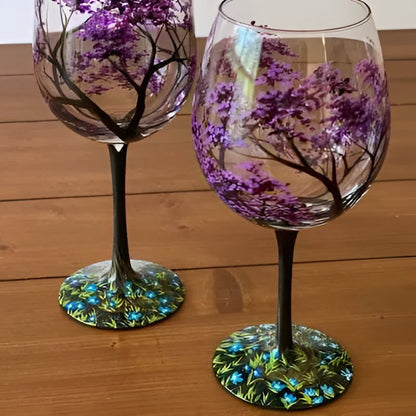 Four Seasons Tree Wine Glasses – Hand Painted Art - Coldesk