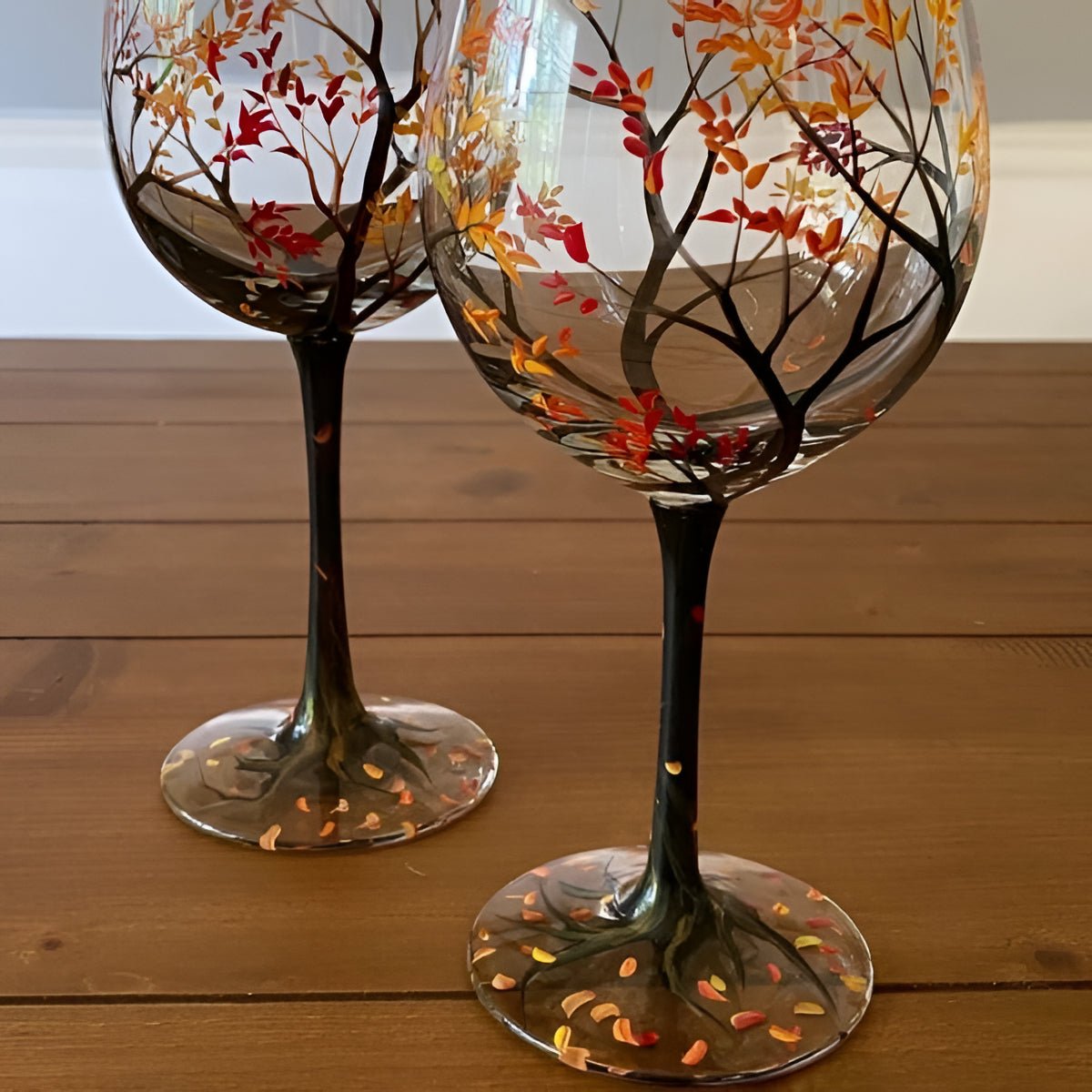 Four Seasons Tree Wine Glasses – Hand Painted Art - Coldesk