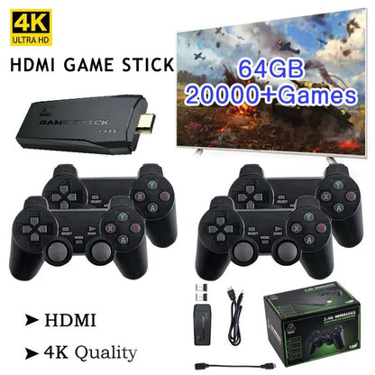 HDMI 4K TV Game Stick Console | 64GB with 20,000+ Retro Games & 2 Wireless Gamepads - Coldesk