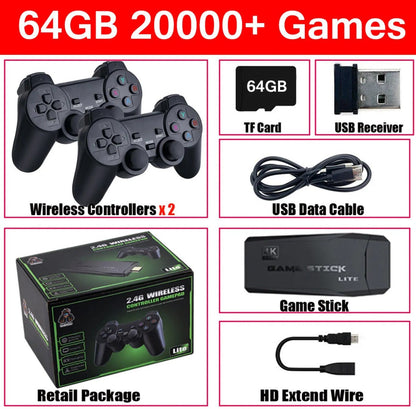 HDMI 4K TV Game Stick Console | 64GB with 20,000+ Retro Games & 2 Wireless Gamepads - Coldesk