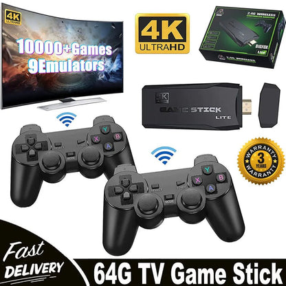 HDMI 4K TV Game Stick Console | 64GB with 20,000+ Retro Games & 2 Wireless Gamepads - Coldesk