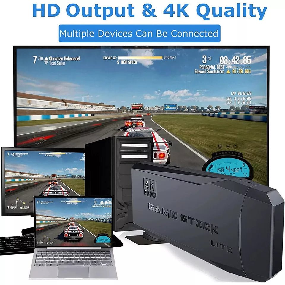 HDMI 4K TV Game Stick Console | 64GB with 20,000+ Retro Games & 2 Wireless Gamepads - Coldesk