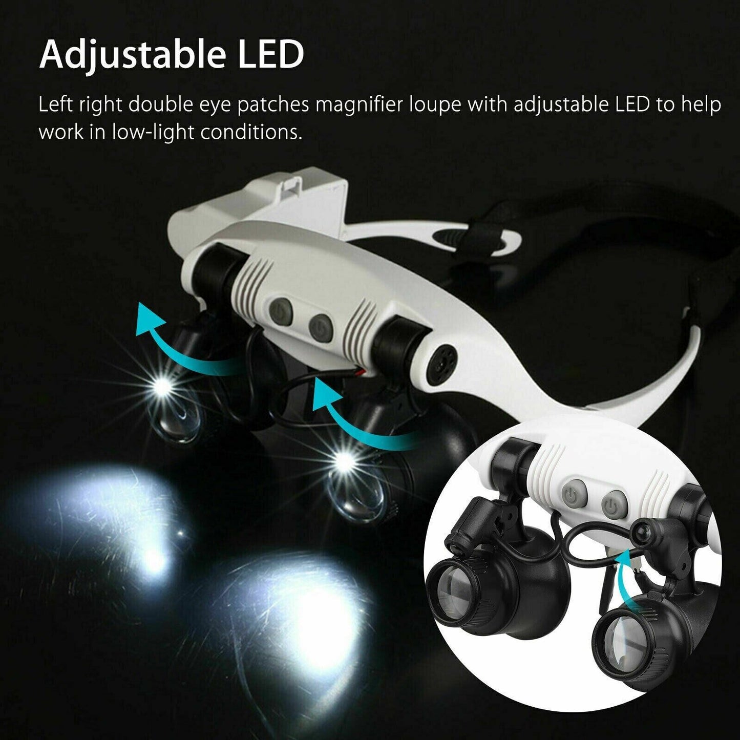 Headband Head Magnifier 8 Lens LED Light Jeweler Glasses - Coldesk