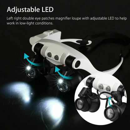 Headband Head Magnifier 8 Lens LED Light Jeweler Glasses - Coldesk