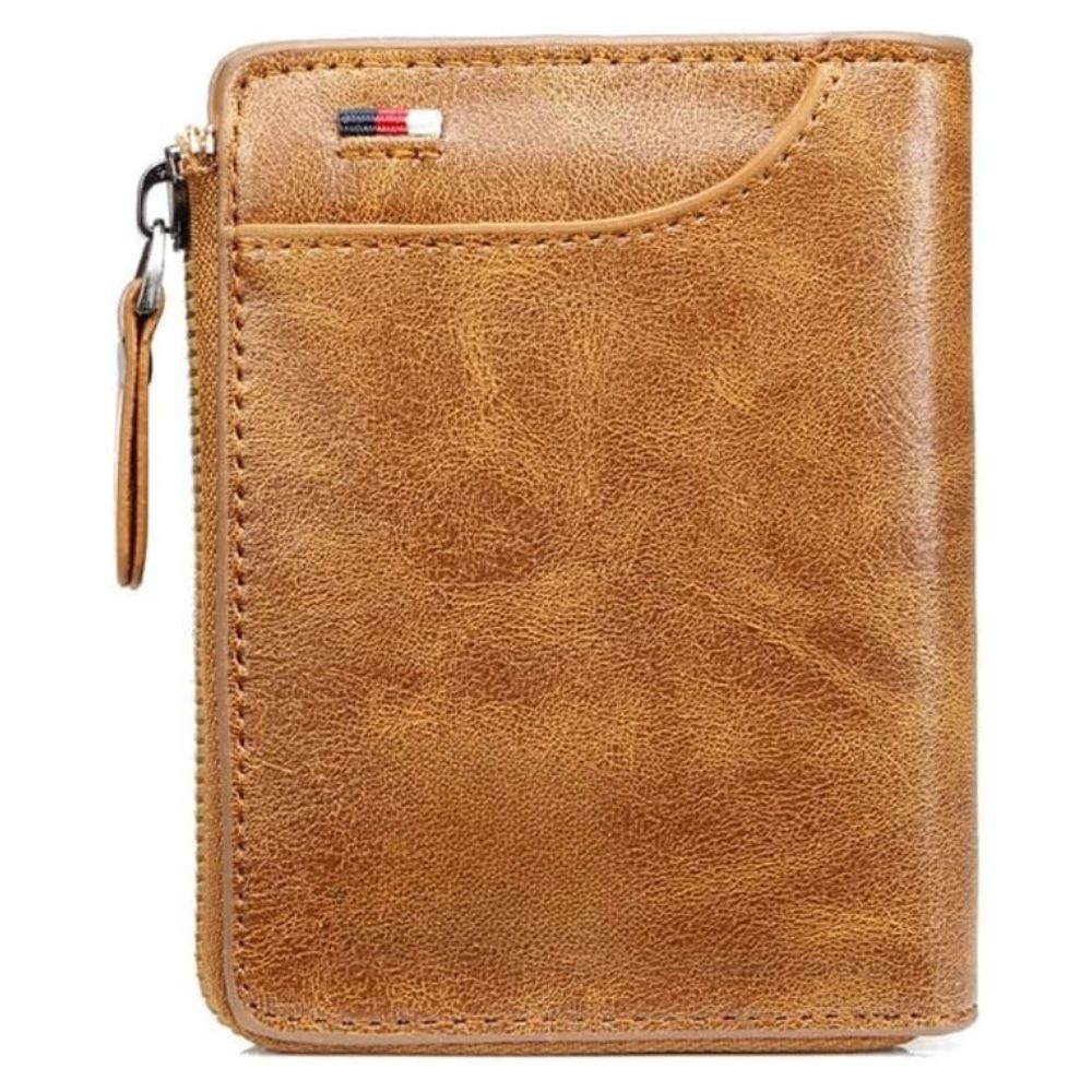 Men’s RFID Blocking Wallet with Zipper Multi Credit Card Holder Khaki + Brown + Black - Coldesk