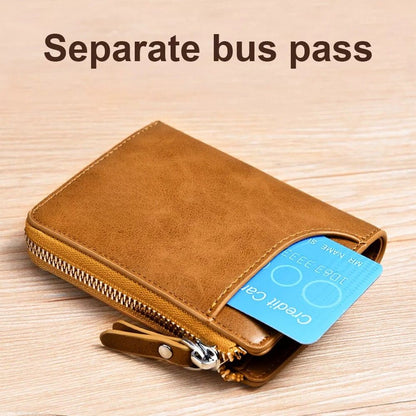 Men’s RFID Blocking Wallet with Zipper Multi Credit Card Holder Khaki + Brown + Black - Coldesk