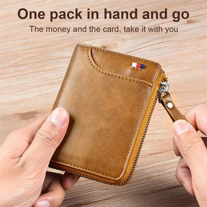Men’s RFID Blocking Wallet with Zipper Multi Credit Card Holder Khaki + Brown + Black - Coldesk