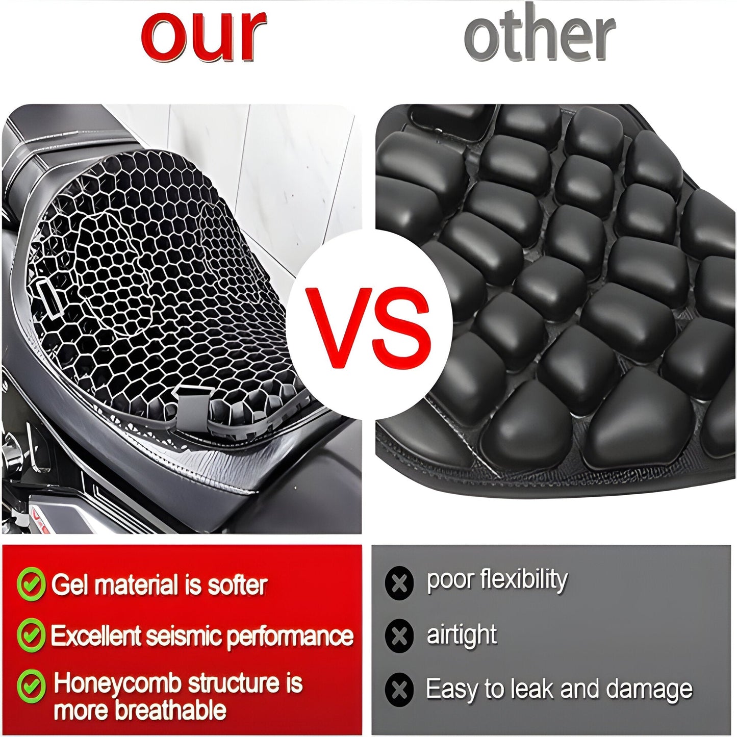 Motorcycle Gel Seat Pad for Long Distance Rides - Coldesk