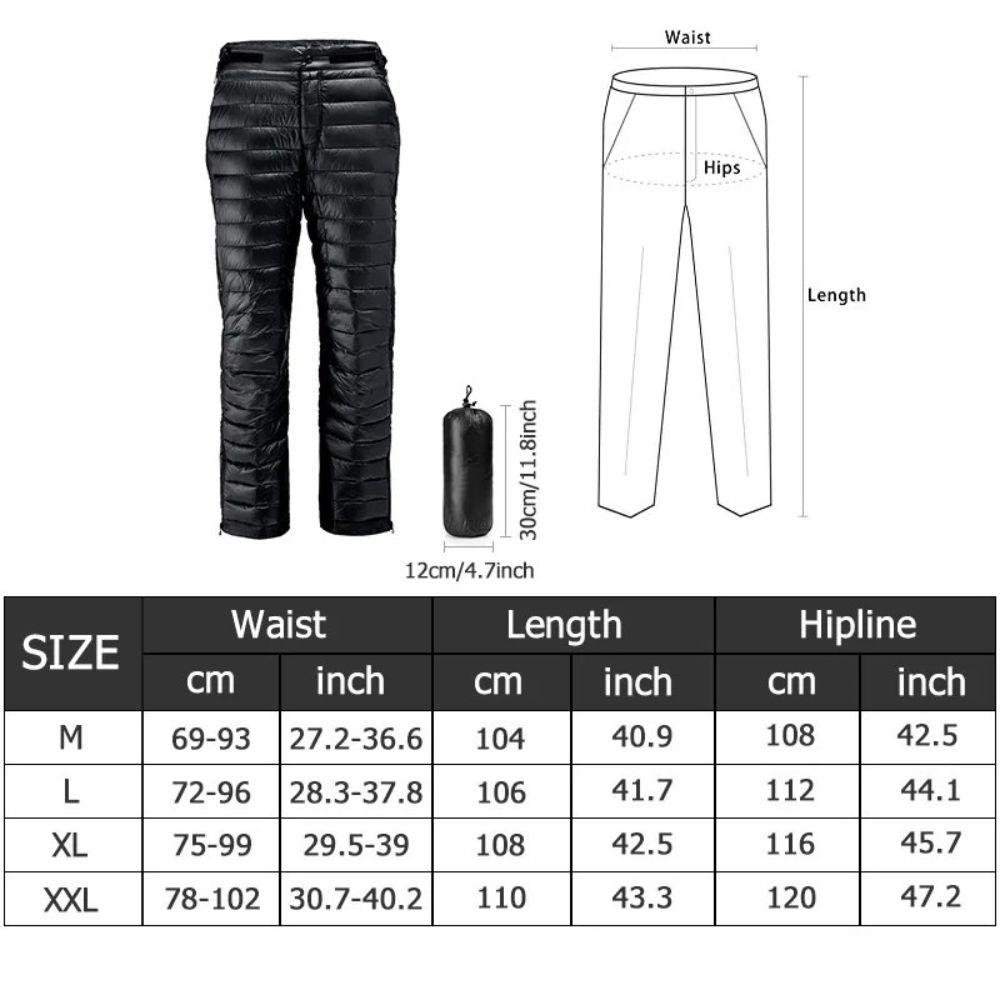Outdoor Thermal Goose Down Pants Zipper Camping Hiking Skiing Trousers - Coldesk