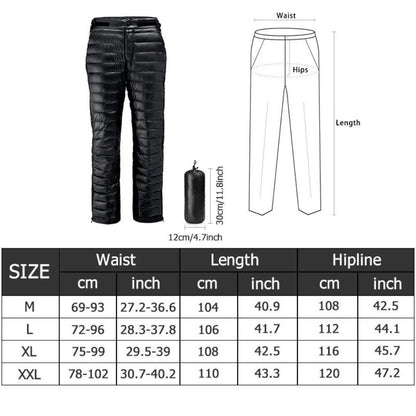 Outdoor Thermal Goose Down Pants Zipper Camping Hiking Skiing Trousers - Coldesk