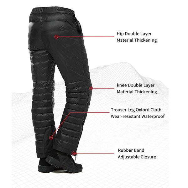 Outdoor Thermal Goose Down Pants Zipper Camping Hiking Skiing Trousers - Coldesk