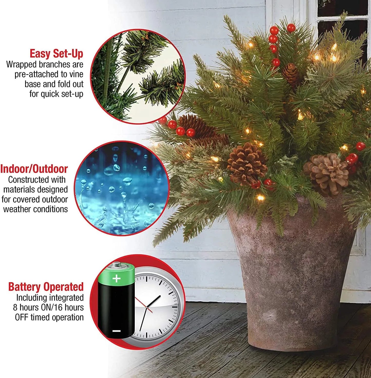 Pre-lit Artificial Christmas Tree Feel Real Urn Filler - Coldesk