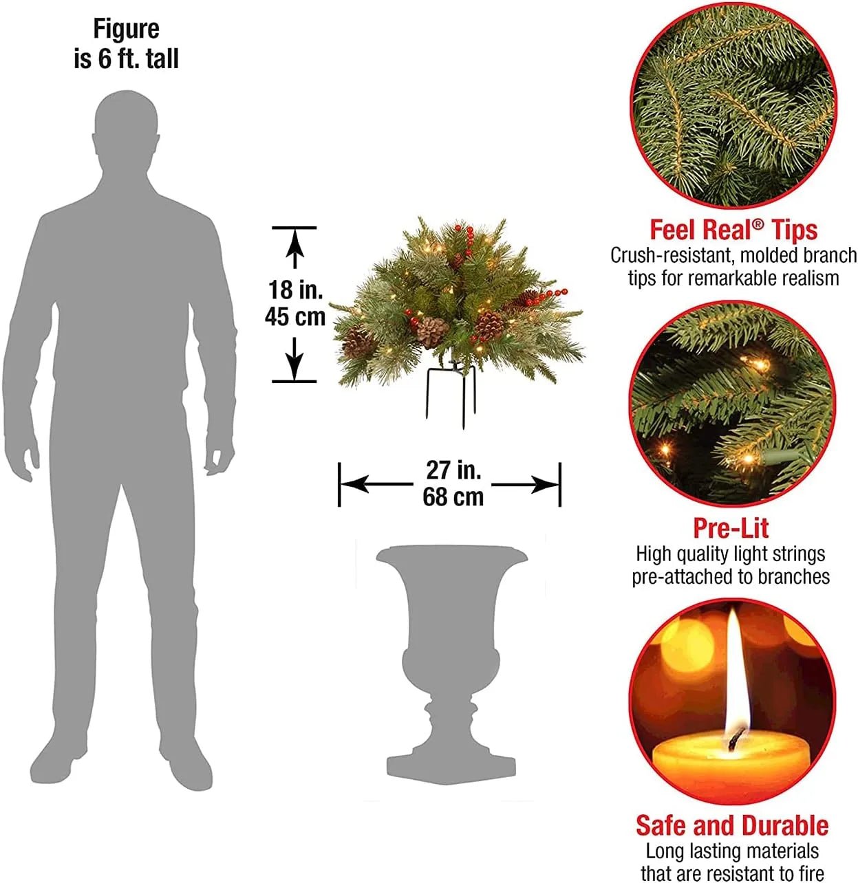 Pre-lit Artificial Christmas Tree Feel Real Urn Filler - Coldesk