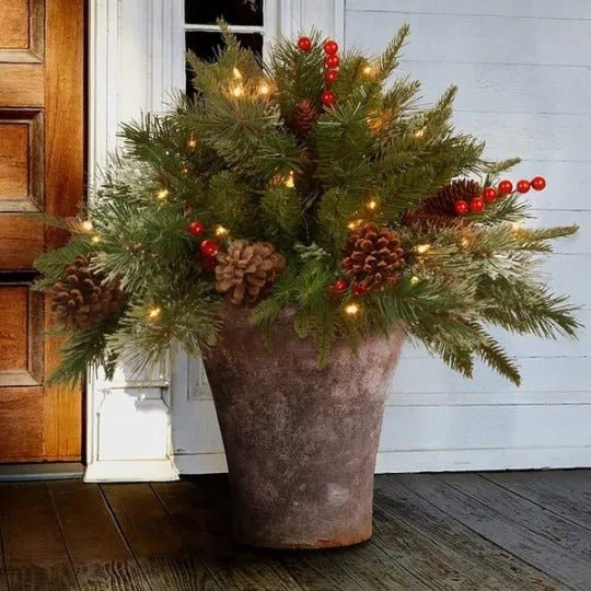 Pre-lit Artificial Christmas Tree Feel Real Urn Filler - Coldesk