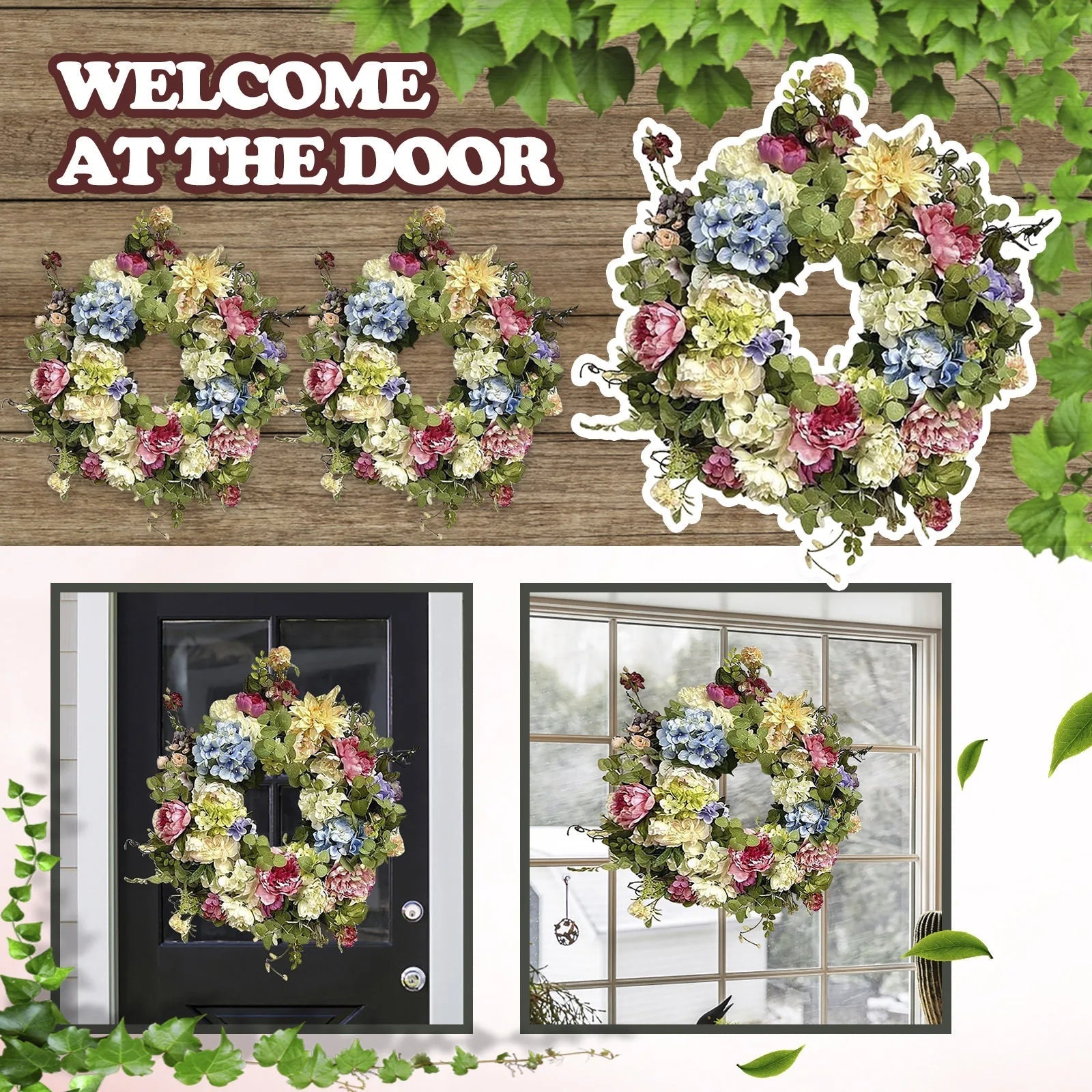 Rainbow Hydrangea Artificial Wreath - Coldesk