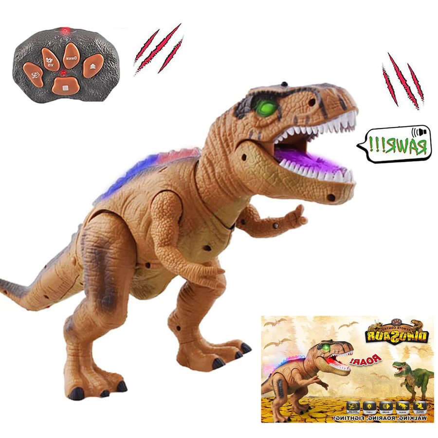 Remote Control T-Rex Dinosaur With LED Light Up, Walking & Roaring Realistic Dinosaur Toys - Coldesk