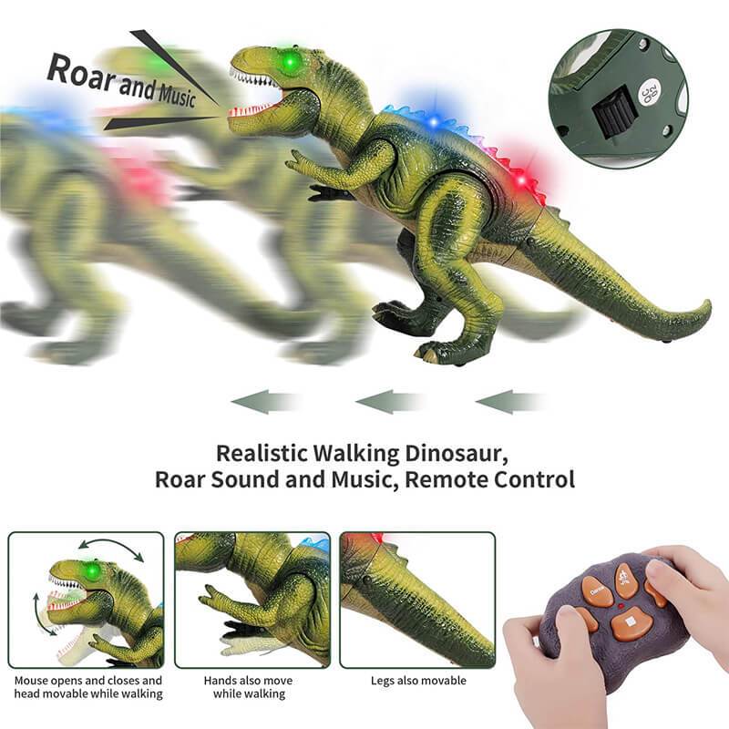 Remote Control T-Rex Dinosaur With LED Light Up, Walking & Roaring Realistic Dinosaur Toys - Coldesk