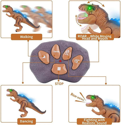 Remote Control T-Rex Dinosaur With LED Light Up, Walking & Roaring Realistic Dinosaur Toys - Coldesk