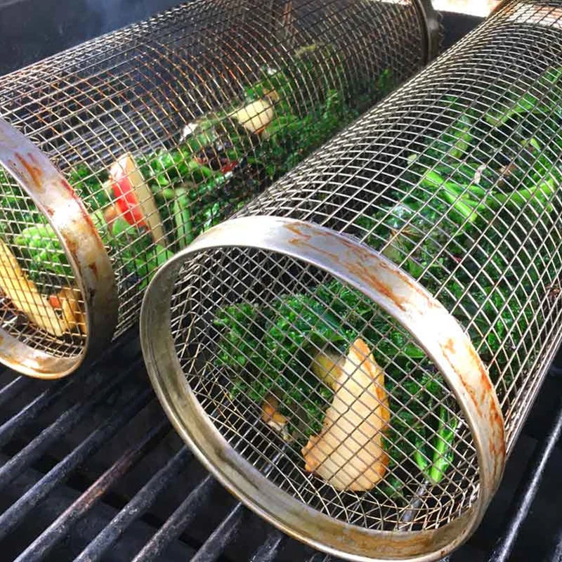 Stainless Steel Rolling BBQ Grill Basket - Coldesk