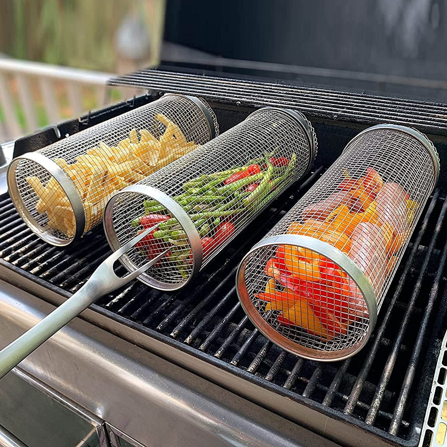 Stainless Steel Rolling BBQ Grill Basket - Coldesk