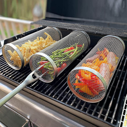 Stainless Steel Rolling BBQ Grill Basket - Coldesk