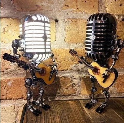 Vintage Metal Microphone Robot With Guitar Lamp - Coldesk