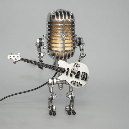 Vintage Metal Microphone Robot With Guitar Lamp - Coldesk