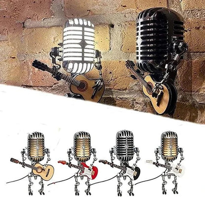Vintage Metal Microphone Robot With Guitar Lamp - Coldesk