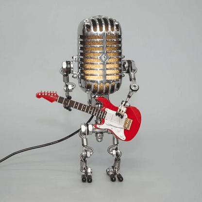 Vintage Metal Microphone Robot With Guitar Lamp - Coldesk