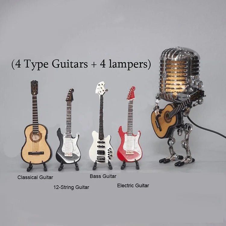 Vintage Metal Microphone Robot With Guitar Lamp - Coldesk
