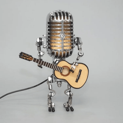 Vintage Metal Microphone Robot With Guitar Lamp - Coldesk