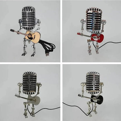 Vintage Metal Microphone Robot With Guitar Lamp - Coldesk