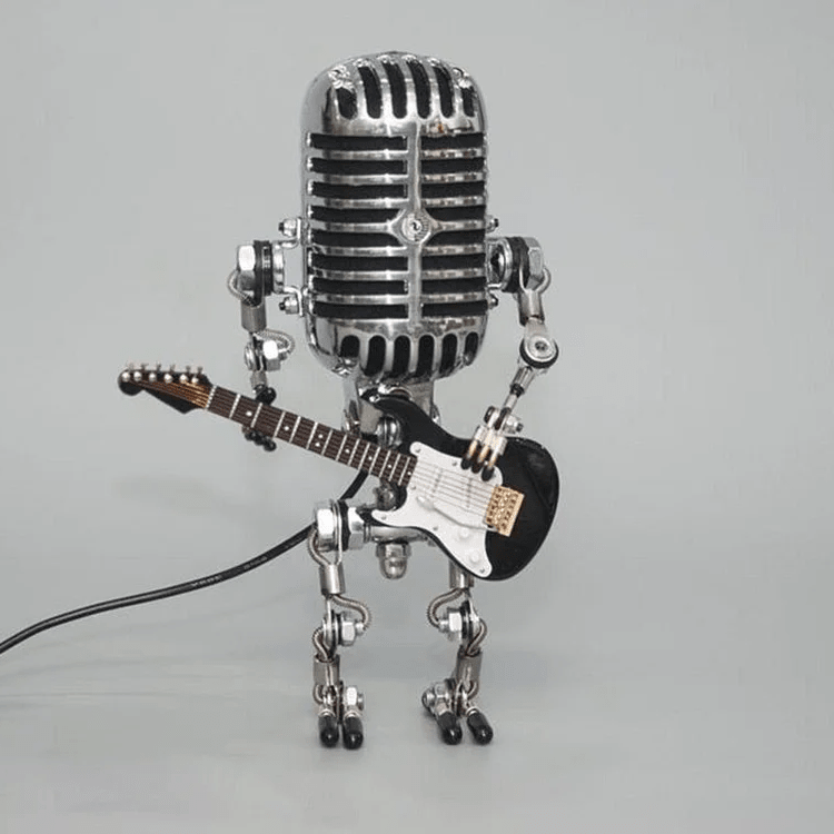 Vintage Metal Microphone Robot With Guitar Lamp - Coldesk