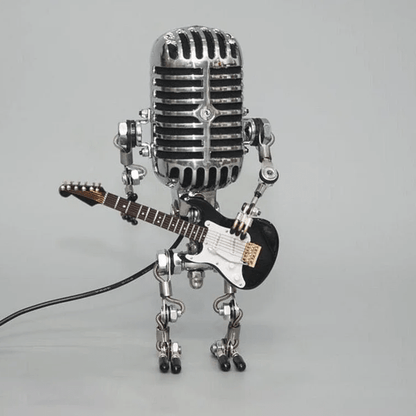 Vintage Metal Microphone Robot With Guitar Lamp - Coldesk