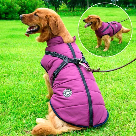 Waterproof Winter Dog Jacket - Sherpa-Fleece Lined - Built-in Harness - Coldesk