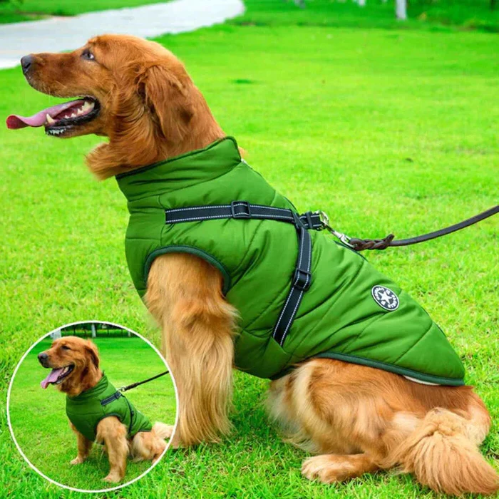 Waterproof Winter Dog Jacket - Sherpa-Fleece Lined - Built-in Harness - Coldesk