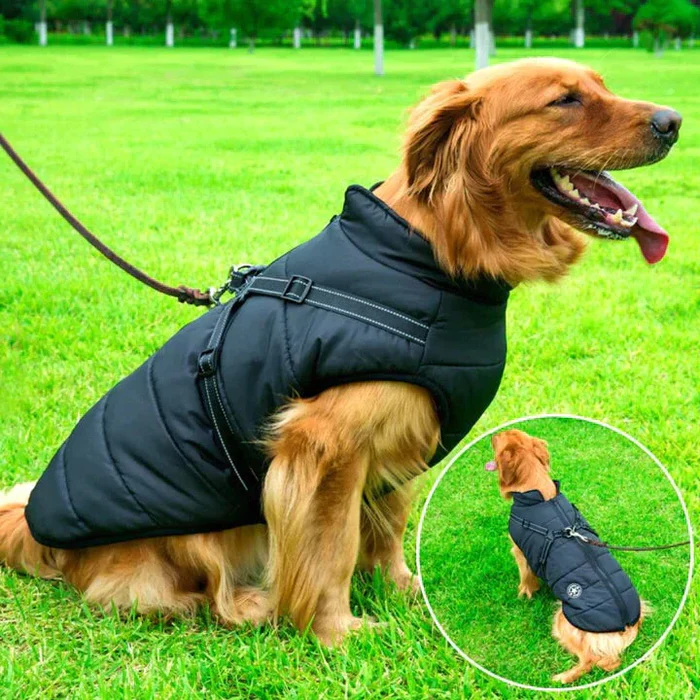 Waterproof Winter Dog Jacket - Sherpa-Fleece Lined - Built-in Harness - Coldesk