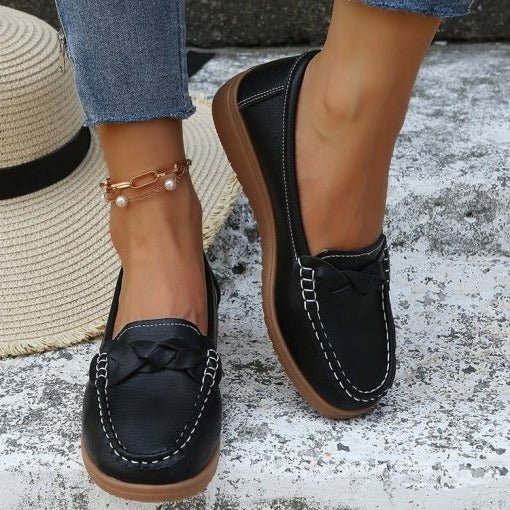 Women shoes Soft Leather Slip on Walking Loafers Shoes - Coldesk