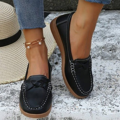 Women shoes Soft Leather Slip on Walking Loafers Shoes - Coldesk