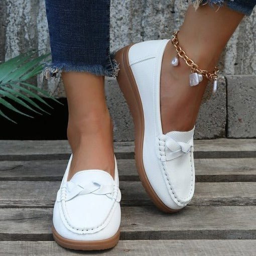 Women shoes Soft Leather Slip on Walking Loafers Shoes - Coldesk