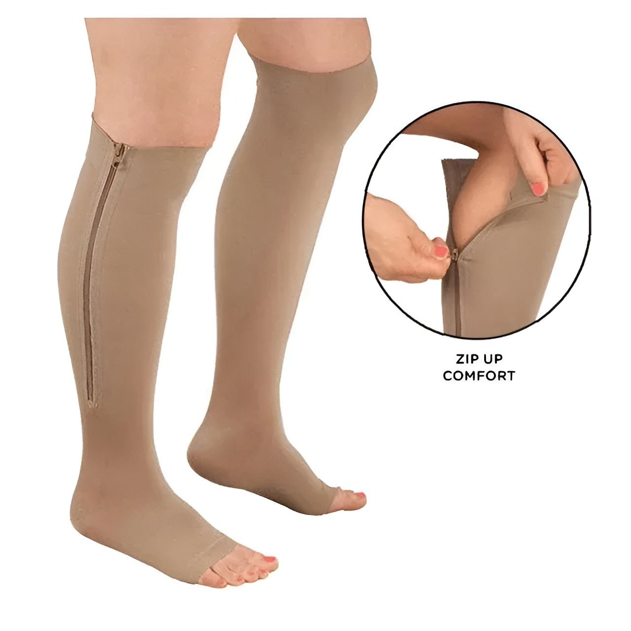 Zippered Compression Socks Support Stockings 20-30 mmHg - Coldesk